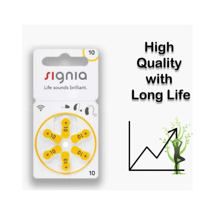 Signia Hearing Aid Batteries 6 PCS 1 Cards Zinc Air 1.45V A10 10A 10 P10 PR48 Hearing Aid Battery For hearing aids