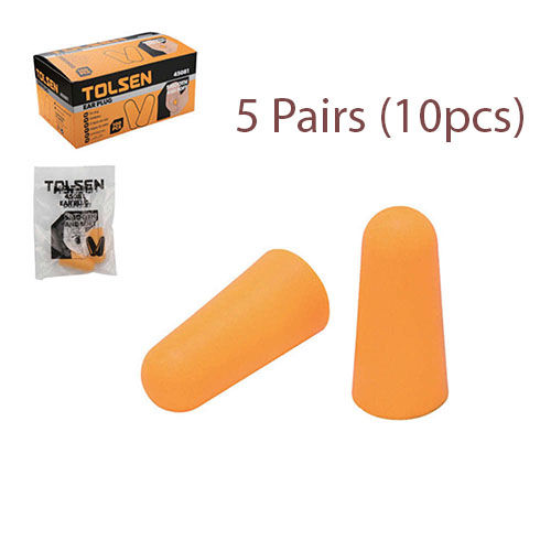 Tolsen 5 Pairs Disposable Earplugs Cylindrical Foam Ear Plugs 45081 - for Sound Sleep, Work Environments / To Suppress Snore