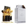 CherryBox Spoon Fork & Knife Set, Dinnerware Cutlery Set with Stand, Gold Plated  Stainless Steel , 24 Pcs. 