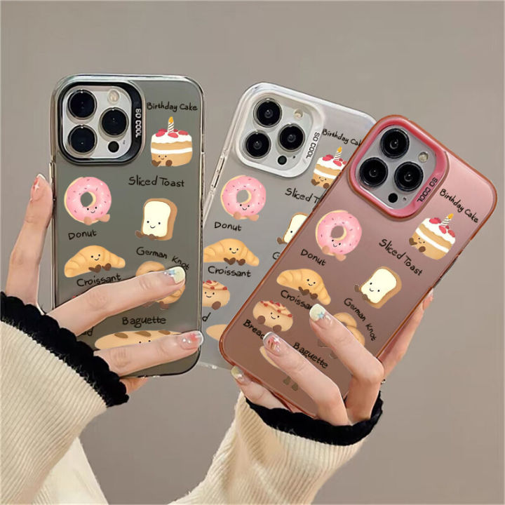 Cartoon Jelly Cat Croissant Bread Cake Case For Samsung Galaxy S24 S23 S22 S21 S20 Plus Ultra FE A55 A35 A54 A53 A15 A06 A52 A52S Casing Trend Premium IMD Soft Silicone Edge Cover