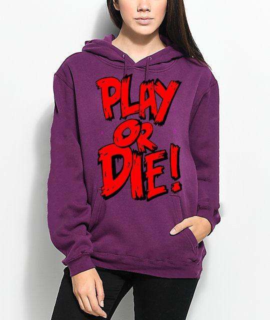 Play Or Die Purple Fleece Cotton Winter Hoodie For Women