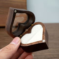 Wooden Box Ear Stud Earrings Jewelry Box Ring Box Heart-shaped Walnut Pair Ring Storage Packaging Gift Box. 