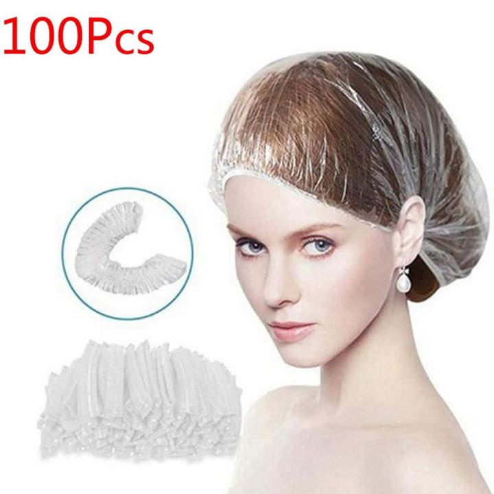 100PCS Disposable Shower Cap Flexible Transparent Spa Hair Salon Hotel One-Off Bathing Elastic Shower Hat Bath Supplies