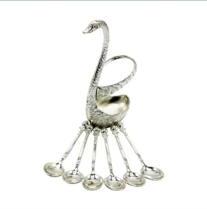Stainless%20Steel%20Swan%20Shaped%20Tea%20Spoon%20Holder%20with%206%20Spoons%20-%20Gold/Silver%20-%20Image%203
