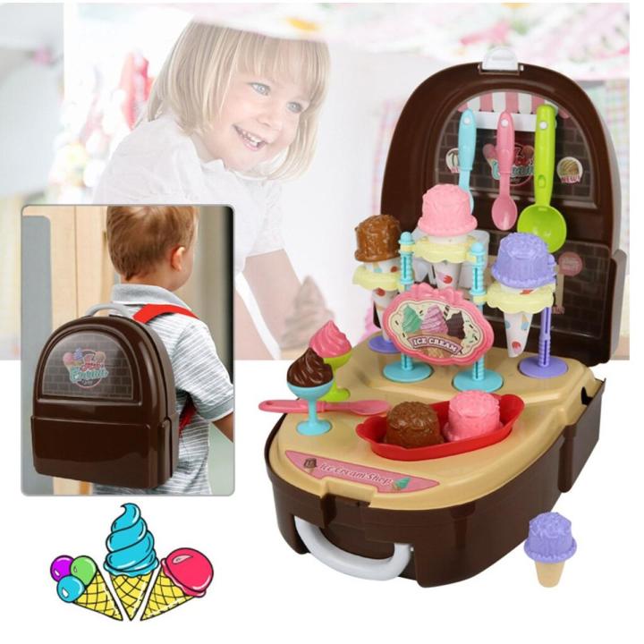 Children Kitchen Ice-cream Toy Large Simulation Table Plastic Suitcase Pretend Play Educational Toy Kids