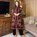 Eid Dresses For Girls-Stitched Party Wear Kashmiri Coat With Inner & Trouser 3-Piece Dress For Women. 