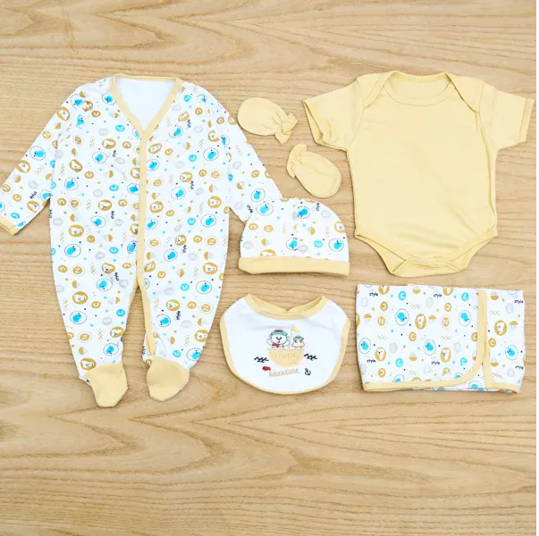 6Pc Set For New Born Baby Boy In Cute Bear Printed Design Blue Color main image 0