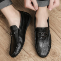 Men's Casual Leather Shoes Formal Low-cut Loafers  Slip-ons Moccasins flat borjan Black. 