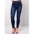 high waisted side stripe skinny denim jeans blue. 