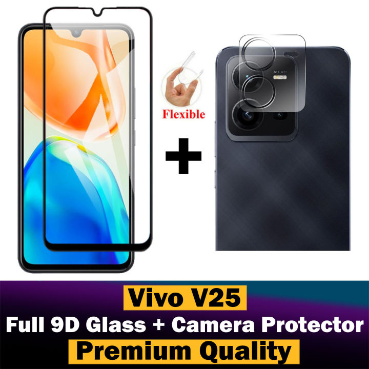 Vivo V25 Glass Protector 5D-10D-11D-21D-9D Glass Full Coverage + Back Rear Camera Protector 9H Gorilla Flexible Protection For Vivo V25
