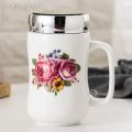 Amazing New Style Ceramic Tea Coffee Mugs With Glass Lids, Large Travel Mugs With Screw Lids. 