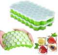 1  Ice Tray Easy Push Pop Out Square Silicon Ice Cubes Tray Honeycomb Shape Silicone Ice Cube Molds with Lid Flexible Tray for Refrigerator And Freezer. 