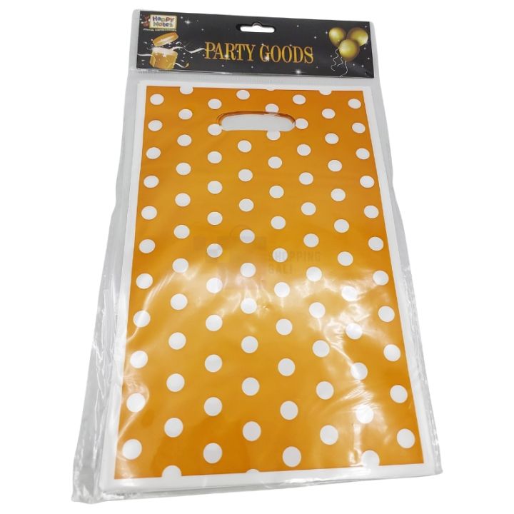 Orange Polka Dot Goody Bags - 10 x 6 Inch - Gift Bags - Orange Themed Party - Orange - Unisex - Pack Of 10