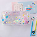 Cute Unicorn Glitter Liquid Pencil Case High Capacity Pencil Bag Transparent Glitter Pencil case For Girls Pen Box School cute girls stationery | Cute stationary items for girls. 
