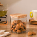 Acrylic Square Airtight Jar Canister With Wooden Lid Transparent Food Storage Kitchen Container. 