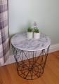 METAL WIRE REMOVABLE WOOD TOP FOLDABLE ROUND COFFEE SIDE TABLE STORAGE BASKET( 16 L 16 W 18.5 H ). 