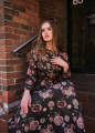 Black Floral Printed Linen A-Line Maxi Dress Regular Fit Long Casual Dress for Women. 