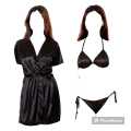 Silk Wear - Women 3 Piece Sexy Nighty Sleepwear Silk Satin night dress Lingerie Set With Robe and Short Gown Bridal for Ladies and Girls for Night Wear Bra BI-015. 