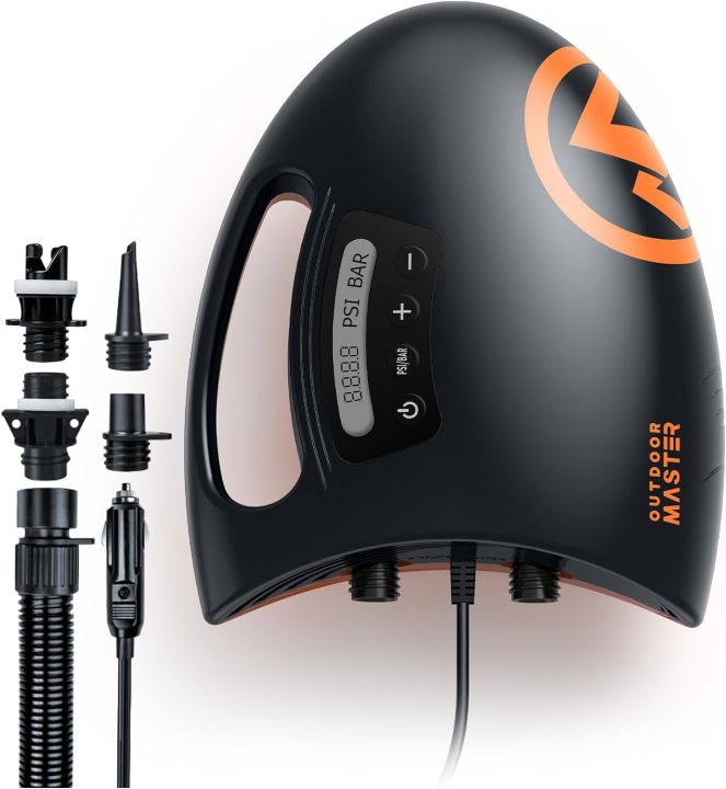 OutdoorMaster 20PSI High Pressure SUP Air Pump Shark - Intelligent Dual Stage Inflation & Auto-Off & Deflation, 12V DC Car Connector, for Inflatable Stand Up Paddle Boards, Boats A R1672 PUUMP