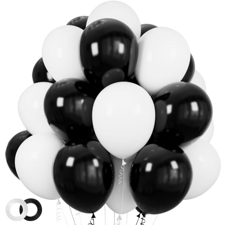 Black & White Balloons – 50 / 100 Pcs | Premium Latex Party Balloons ...