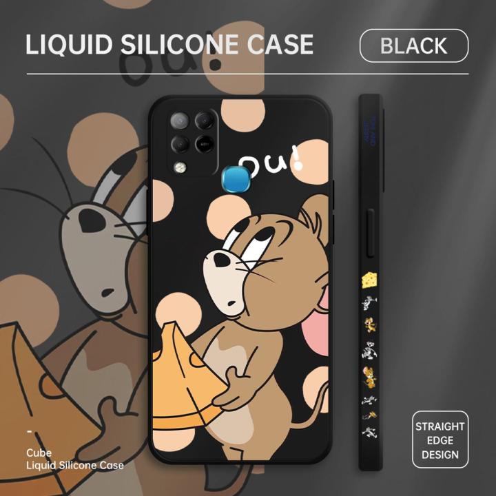 Jizetin for Infinix Hot 10S / Hot 10S NFC Back Cover Tom and Jerry Design Soft Multicolor Square Liquid Phone Case Full Camera Shockproof Protection Silicone Phone Cases