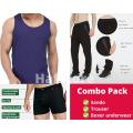 Pack of 3 Super Combo Pack | Sando | Trouser | Boxer | For Men 076. 