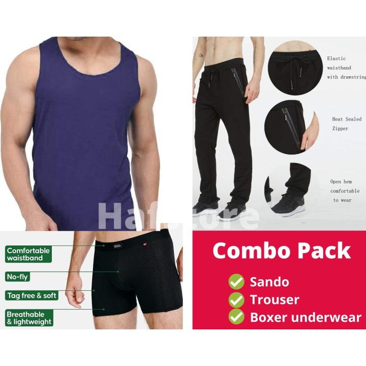Pack of 3 Super Combo Pack | Sando | Trouser | Boxer | For Men 076