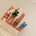 Vintage Flocking Bear Rings -Women Girls Kids Kawaii Geometric Adjustable Plush Animal Finger Open Rings -Trendy Jewelry Gift. 