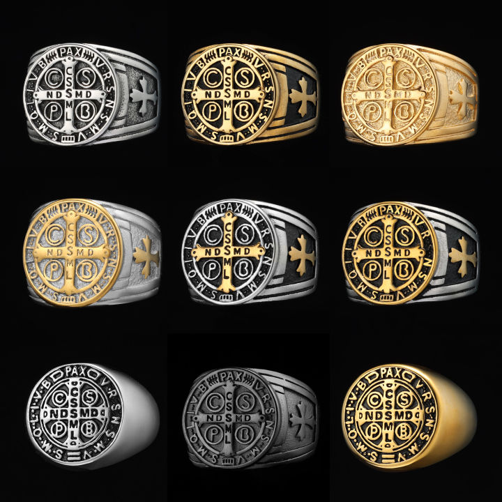 Superman Ruoias Exorcism Saint Benedict Cspb Cross Men Rings Punk Hip Hop for Boyfriend Male Stainless Steel Jewelry Creativity Gift Wholesale