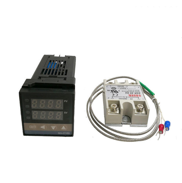 REX-C100 PID Digital Temperature Controller Kit With 1M/2M Thermocouple & SSR-40DA Solid State Relay