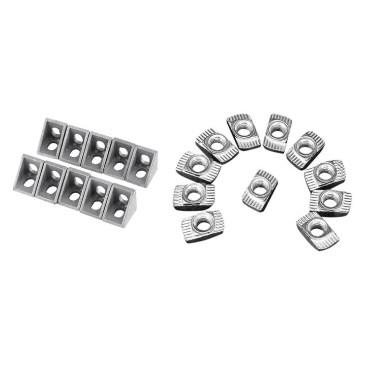 10 Pcs 2020 Aluminum Corner Bracket, L Shape Right Angle Joint Bracket Fastener (20mmx 20mm x 17mm) & 100 Pcs M5 Hammer Nut Carbon Steel Aluminum Connector T Fastener Sliding Nut