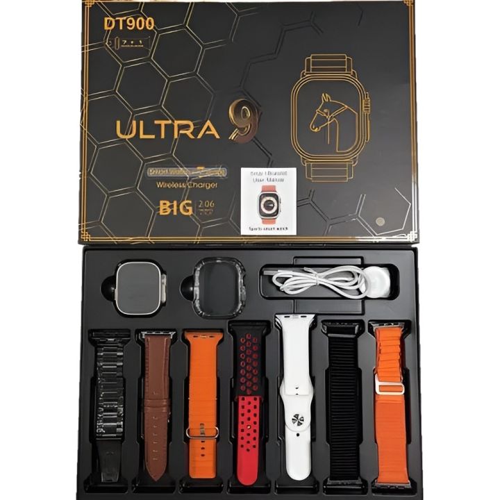 DT 900 7 In 1 Strap Ultra 9 Smart Watch - 49MM Dial - Full Touch Display - 7 Different Strap