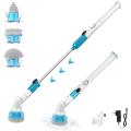Electric Spin Scrubber,Long Handled Cleaning Brush Electric Chargeable Cleaning Brush Drill Brush Abstract Plastic Electric Spin Scrubber Machine Floor Tiles Cleaner Tool with 3 Replaceable Brushes and Long Extension. 