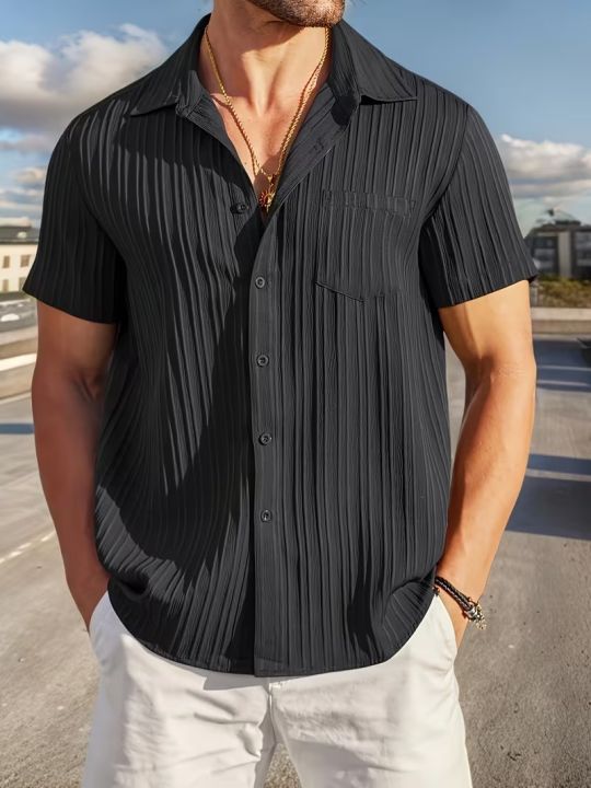 Urban%20Edge:%20Men%E2%80%99s%20Textured%20Pleated%20Cuban%20Collar%20Shirt%20-%20Image%202