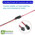 JST-SM 2 Pin Male/Female JST Connector with 10cm 20AWG Wire for LED Light Strip & DIYs etc pack of 5/10/15 Pairs SM JST Connector. 