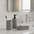 IKEA STORAVAN Polypropylene Plastic 3-piece Bathroom Sets (Soap Dispenser, Toothbrush Holder & Soap Dish) (Grey). 