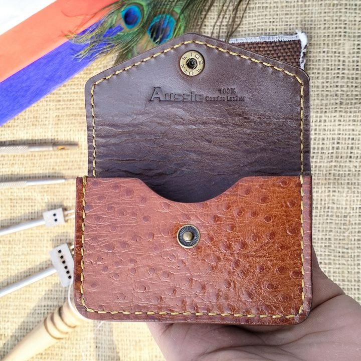 Luxury Handmade Card Holder Box, Wallet Genuine Leather Brown
