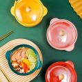 Techmanistan Nordic Ceramic Soup Bowls With Glass Lid Handles Dessert Noodle Pot, Large Soup Bowl With Lid Ceramic Instant Noodle Bowl. 
