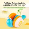 【Happier】 Pull String Cartoon Snail Car Toy With Light And Music Baby Crawl Cartoon Snail Toy Early Education Toys For Children. 