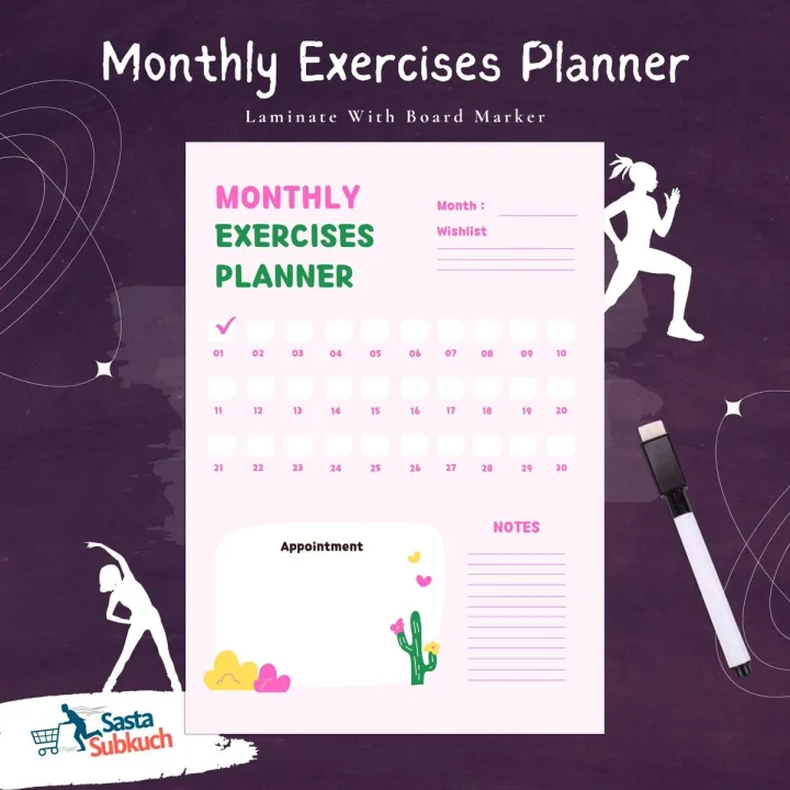 Planner%20for%20Monthly%20Exercises%20For%20Girls%20A4%20Size%20Laminate%20with%20board%20marker%20Organize%20Your%20GYM%20Schedule%20-%20Image%202