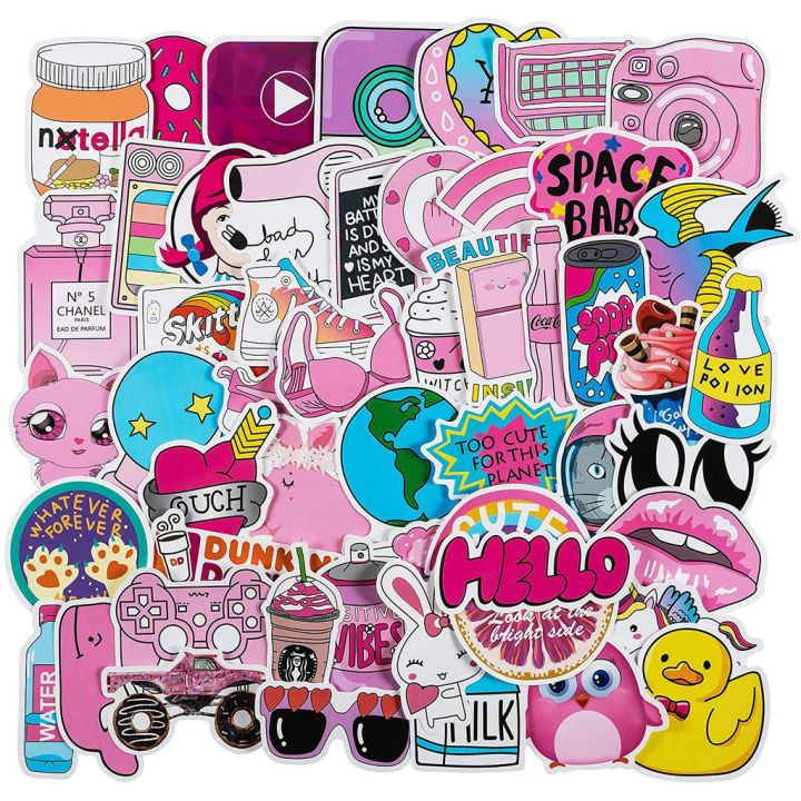 Water Bottles Stickers, Cute Laptop Stickers for VSCO Girls, 50 Pack Creative, Cute, Waterproof, Aesthetic, Trendy Stickers for Water Bottles, Tumbler, Cameras, Laptop, Phone, Car, Skateboard, Luggage DIY Decoration Gift Sticker