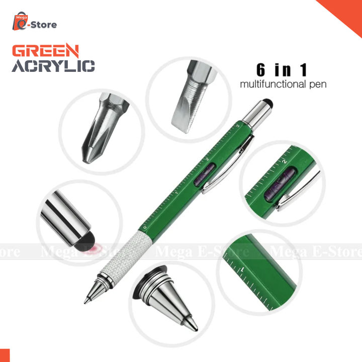 Stylus Pen, 7-in-1 Multi-Tool Pen Touchscreen Stylus, Ballpoint Pen, Ruler, Level, Phillips Screwdriver and Flathead