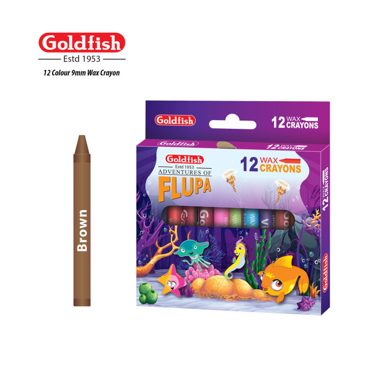Goldfish High Quality 9mm Wax Crayon 12 Colour in Cardboard Packet (1 Pack)