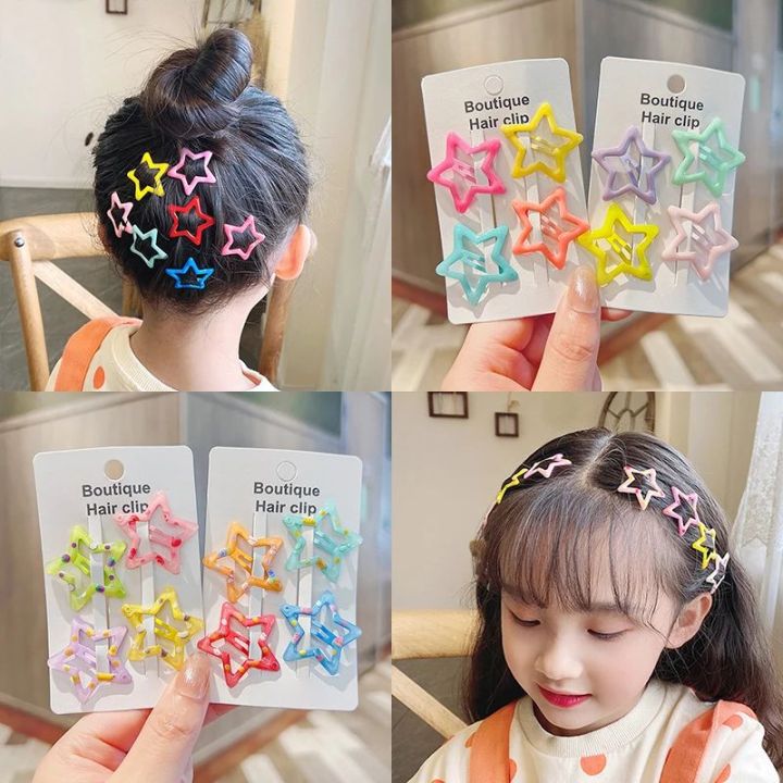 4Pc Sweet Star BB Hairpin Girls Y2K Side Bangs Barrette Simple Metal