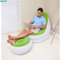 Camping Home One Person Inflatable Lounger Inflatable Sofa Flocked PVC Lounge Air Chair With FootRest Indoor Outdoor Living Room Stool Garden Lounger NOTE random color will be delivered. 