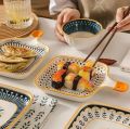 Techmanistan Random Design - Ceramic Casserole Dishes with Handle, Small Oven Plate, Baked Rice Baking Tray Cake Tray Pizza Oven Dinner Plate Korean Bowl, Japanese Style Ceramic Home Fruit Plate New Flower Creative Brief Cute Square Plates. 