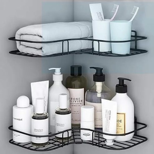Self-Adhesive Stainless Steel Bathroom Corner,Kitchen Storage, Shampoo Holder,Bathroom Shelves - Bathroom Accessories Black, Set of 1
