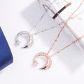 Moon Star Silver Color Meteor Garden Slip Falling Meteor Micro-Inlaid Necklace For Women Fashion Jewelry Birthday Gift SNE295. 