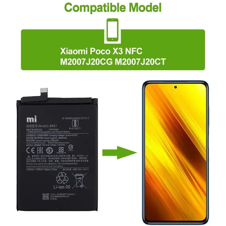 POCO X3 NFC / X3 Pro  Battery Replacement BN57 Battery with 5160mAh _ Black