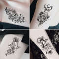 Sketching flower with high-end butterfly black and white scar covering rose small fresh temporary tattoo sticker. 
